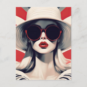 Cartão Postal Linda mulher parisiense em óculos escuros