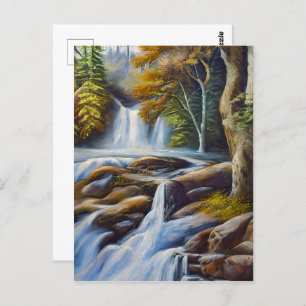 Cartão Postal Linda Natureza, Fluxos de Água, Pintura De Óleo