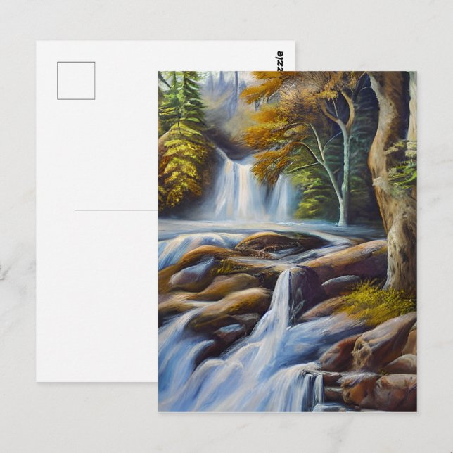 Cartão Postal Linda Natureza, Fluxos de Água, Pintura De Óleo (Frente/Verso)