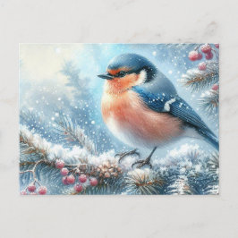 Cartão Postal Linda Pássaro e Paisagem de Inverno 2