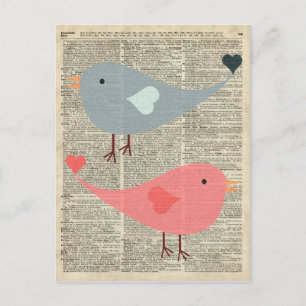 Cartão Postal Linda Pássaros De Cartoon Na Página Do Livro De Vi