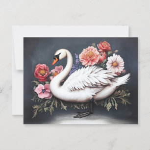 Cartão Postal Linda pintura de flores de Swan Vintage