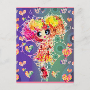 Cartão Postal Linda Rainbow KAWAII Girl PinkyP Harajuku