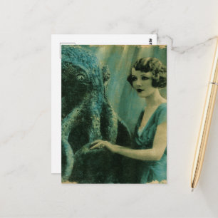 Cartão Postal Linda Senhora Vintage e um Monstro Marinho