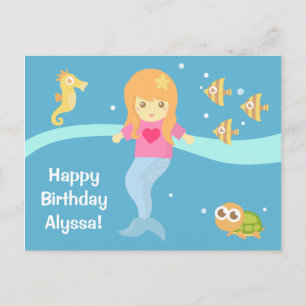 Cartão Postal Linda Sereia Subaquática Feliz Aniversário