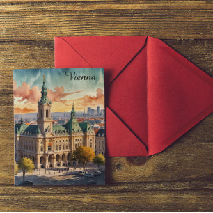 Cartão Postal Linda Viena Áustria Watercolor Painting