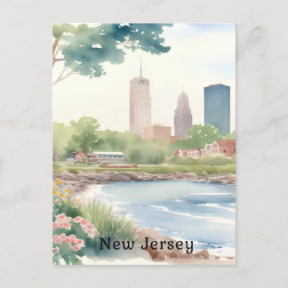 Cartão Postal Linda Vintage New Jersey Watercolor Art