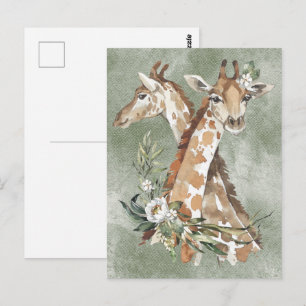 Cartão Postal Linda Watercolor Girafas