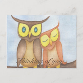 Cartão Postal Linda Watercolor Owl Lovers