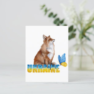 Cartão Postal Linda Watercolor Ucrânia Fox e Borboleta