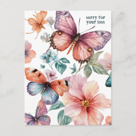 Cartão Postal Lindas borboletas e flores lamentam por perda