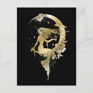 Cartão Postal Lindas estrelas da lua ilustração de arte feminina