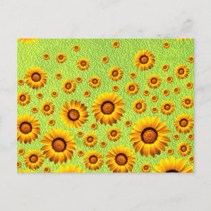 Cartão Postal Lindas flores amarelas em verde-abstrato
