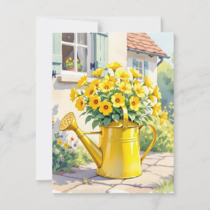 Cartão Postal Lindas Flores Amarelas no Regador