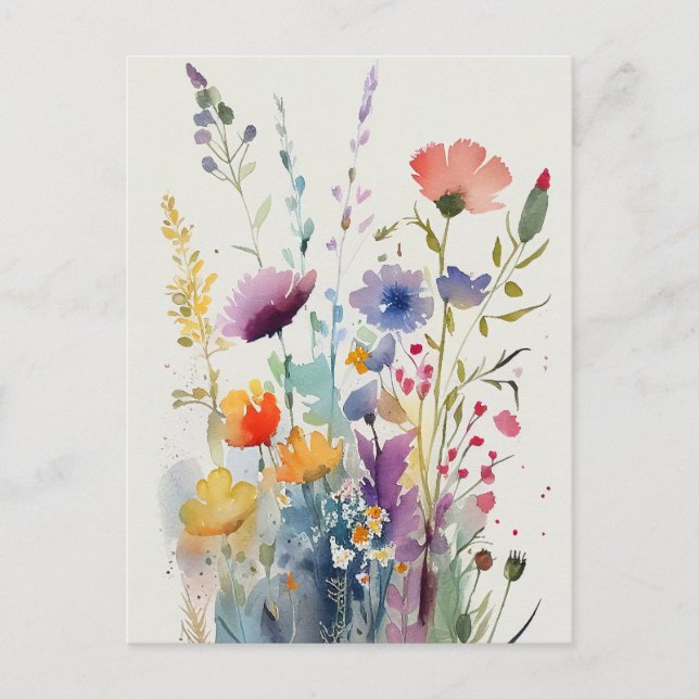 Cartão Postal Lindas Flores de Aquarela (Frente)