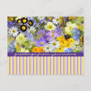 Cartão Postal Lindas Flores de primavera Collage Violet Yellow