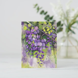 Cartão Postal Lindas Flores De Wisteria Em Aquarela