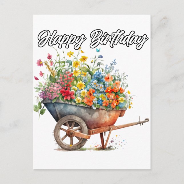 Cartão Postal Lindas Flores Frescas Feliz Aniversário (Frente)