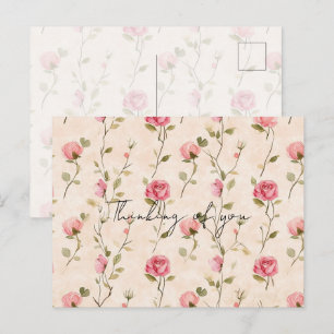Cartão Postal Lindas Rosas Cor-de-Rosa Creme Floral Pensando em