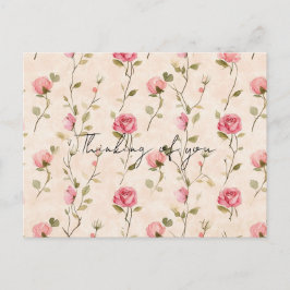 Cartão Postal Lindas Rosas Cor-de-Rosa Creme Floral Pensando em