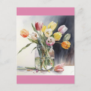 Cartão Postal Lindas tulipas aquarela