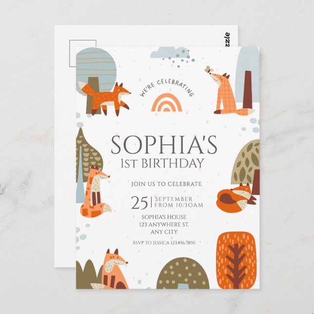 Cartão Postal Lindo animal da Floresta da Raposa ilustrado prime (Frente/Verso)