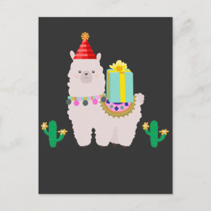 Cartão Postal Lindo aniversário de meninas com alpaca lhama cact