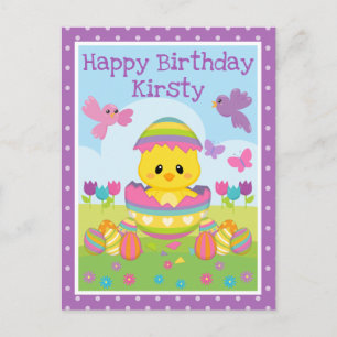 Cartão Postal Lindo aniversário de Páscoa de primavera com pinti