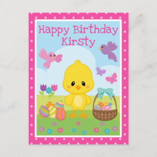 Cartão Postal Lindo aniversário de Páscoa de primavera com pinti