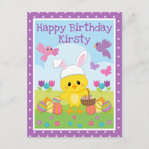 Cartão Postal Lindo aniversário de Páscoa de primavera com pinti