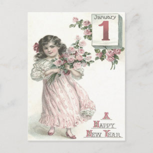 Cartão Postal Lindo Buquê de Rosas Menina Pequena