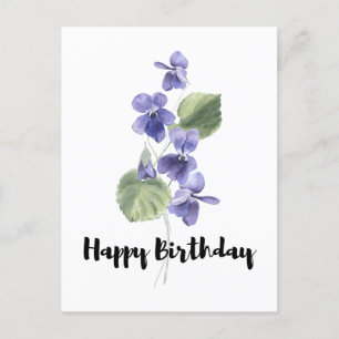 Cartão Postal Lindo buquê violeta Feliz Aniversário