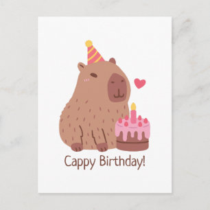 Cartão Postal Lindo Capivara E Bolo Feliz Aniversário Cappy