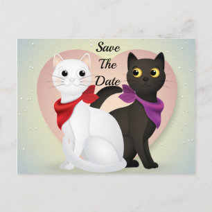 Cartão Postal Lindo Casal de Gatos de Desenho Animado