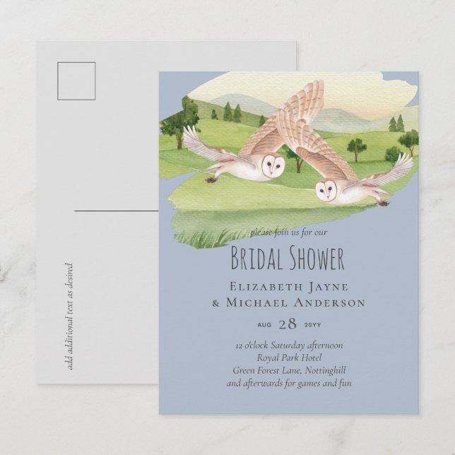Cartão Postal Lindo Casamento de Corujas (Frente/Verso)