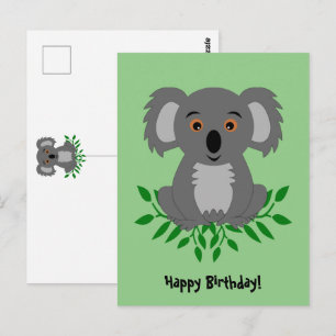 Cartão Postal Lindo coala com eucalipto aniversário de crianças
