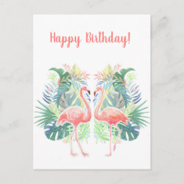 Cartão Postal Lindo Conto de Fadas Para Dois Flamingos Flor Trop