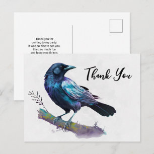 Cartão Postal Lindo Corvo em um Galho de Árvore Obrigado
