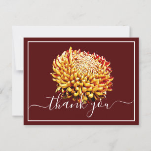 Cartão Postal Lindo Crisântemo Amarelo e Vermelho Obrigado