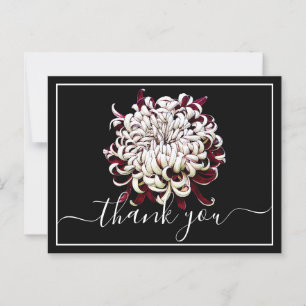 Cartão Postal Lindo Crisântemo Vermelho e Branco Obrigado