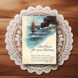 Cartão Postal Lindo cumprimento de aniversário vintage do início