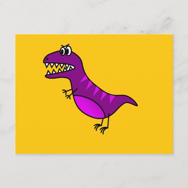Cartão Postal Lindo dinossauro roxo zangado de desenho animado (Frente)