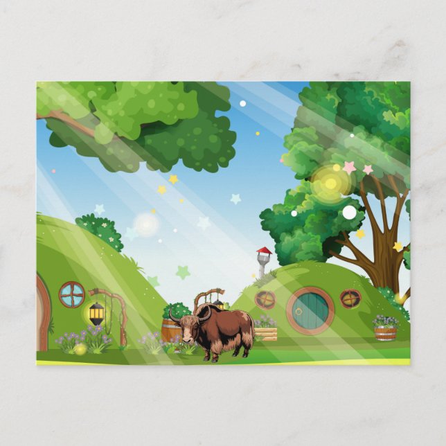 Cartão Postal Lindo e adorável iaque marrom (Frente)