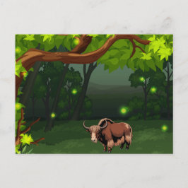 Cartão Postal Lindo e adorável iaque marrom