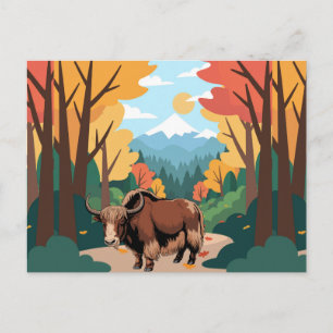 Cartão Postal Lindo e adorável iaque marrom