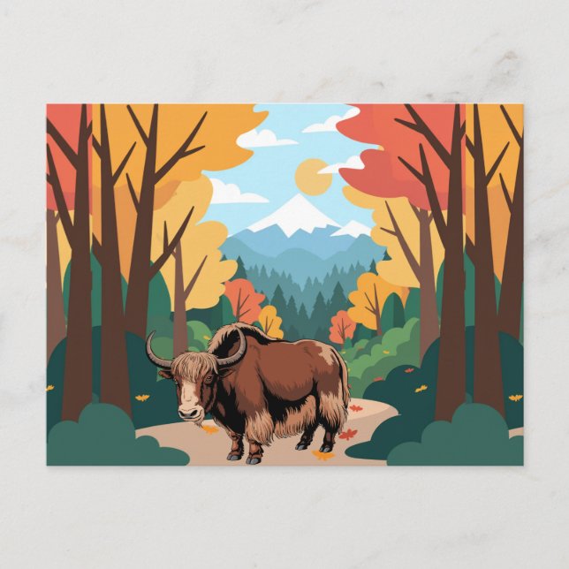 Cartão Postal Lindo e adorável iaque marrom (Frente)