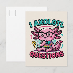 Cartão Postal Lindo Eu Perguntas de Axolote nerd asteca com ócul