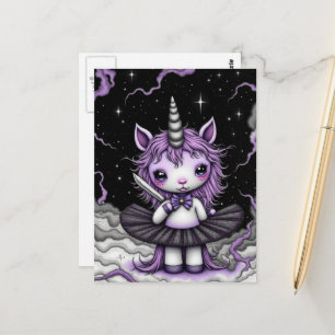Cartão Postal Lindo Fantasia Unicórnio Roxo Tutu Com Faca 