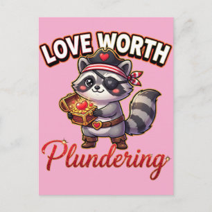 Cartão Postal Lindo Guaxinim Pirata do Dia dos Namorados - Amor