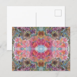 Cartão Postal Lindo Jardim de Flores Chic Pintura em Aquarela